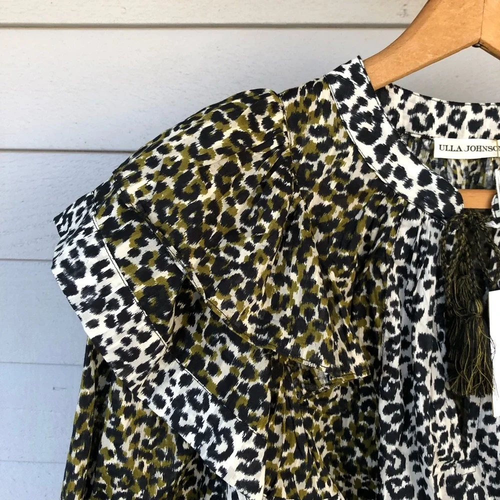 Ulla Johnson Blouse Ruffle Animal Print Carissa NWT US 2 - Picture 5 of 13